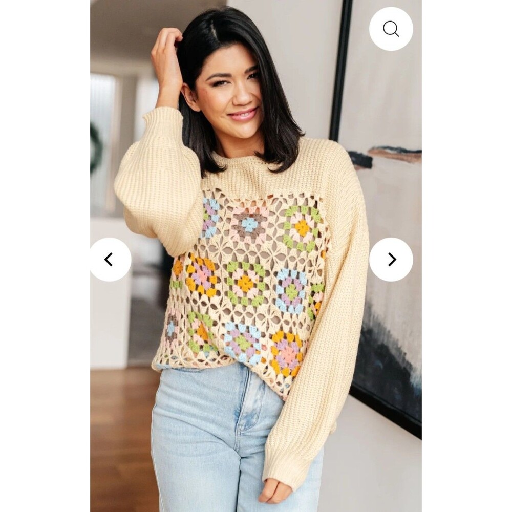 HEYSON Square Dance Granny Square Knit Sweater - L